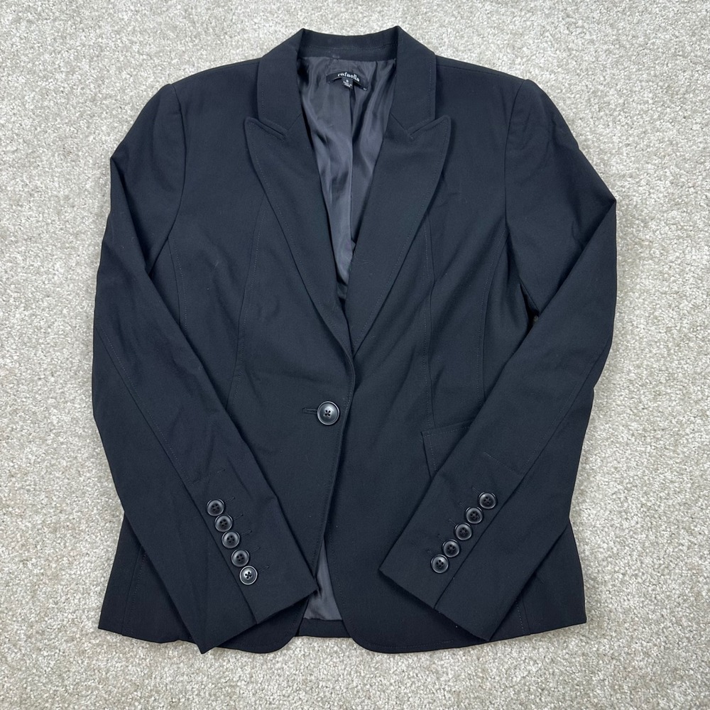 Rafaella Womens Black Single Button Blazer Jacket Size 6 Career Professional